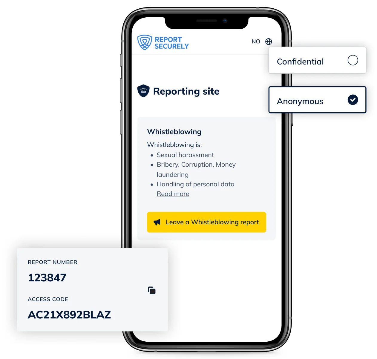 Report Securely mobile reporting interface on a smartphone
